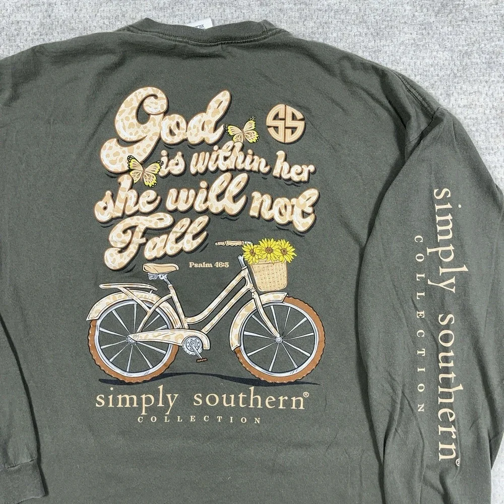 Simply Southern Shirt Women XXL 2XL Green Long Sleeve God Religious Jesus  Olive - Picture 3 of 11